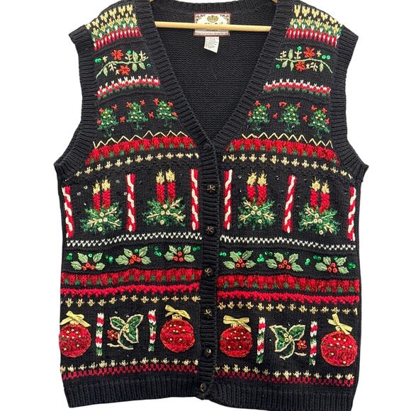 Tiara Vintage Christmas Holiday Embroidered Ugly Sweater Vest Women 14/16 - Picture 1 of 7